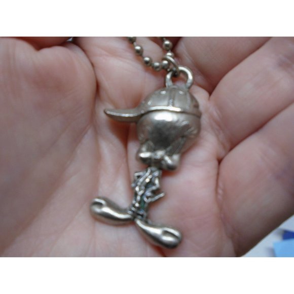 TWEETY BIRD w/ Sideways Hat PEWTER NECKLACE 1990s LOONEY TUNES WB 18" Ball Chain - Picture 1 of 3